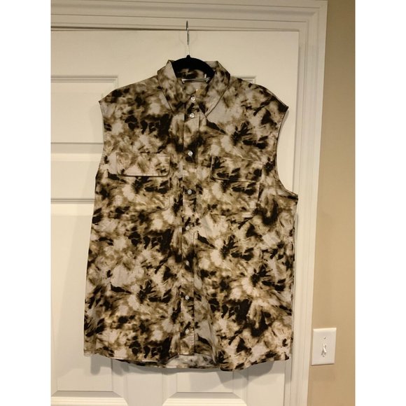 Samsoe Samore Sleeveless Button-Up Tea Shirt Top Brown Camo Clay, Size S NWT! - Picture 3 of 7